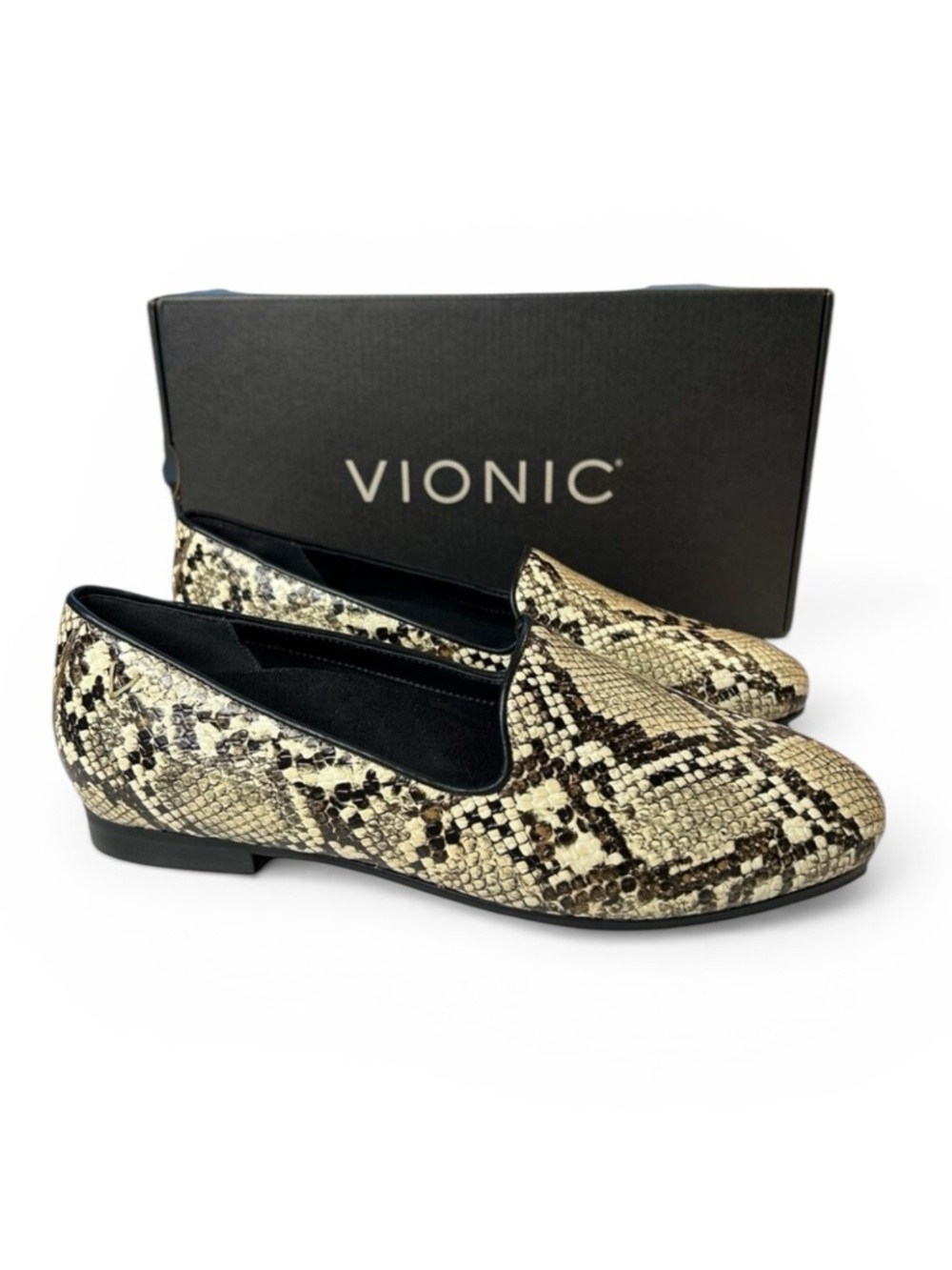 NEW Vionic Willa II Leather Loafers Flats Snakeskin Print Slip On SIZE 6